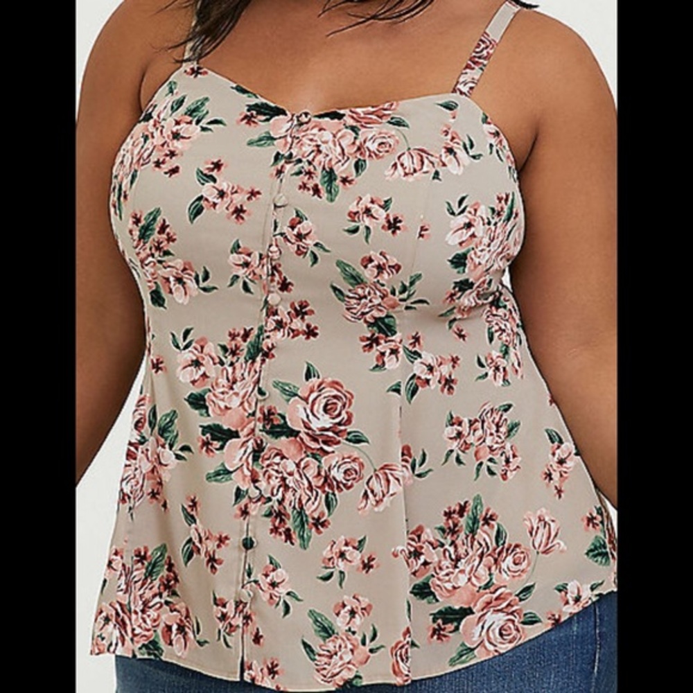 Taupe Floral Georgette Fit & Flare button cami